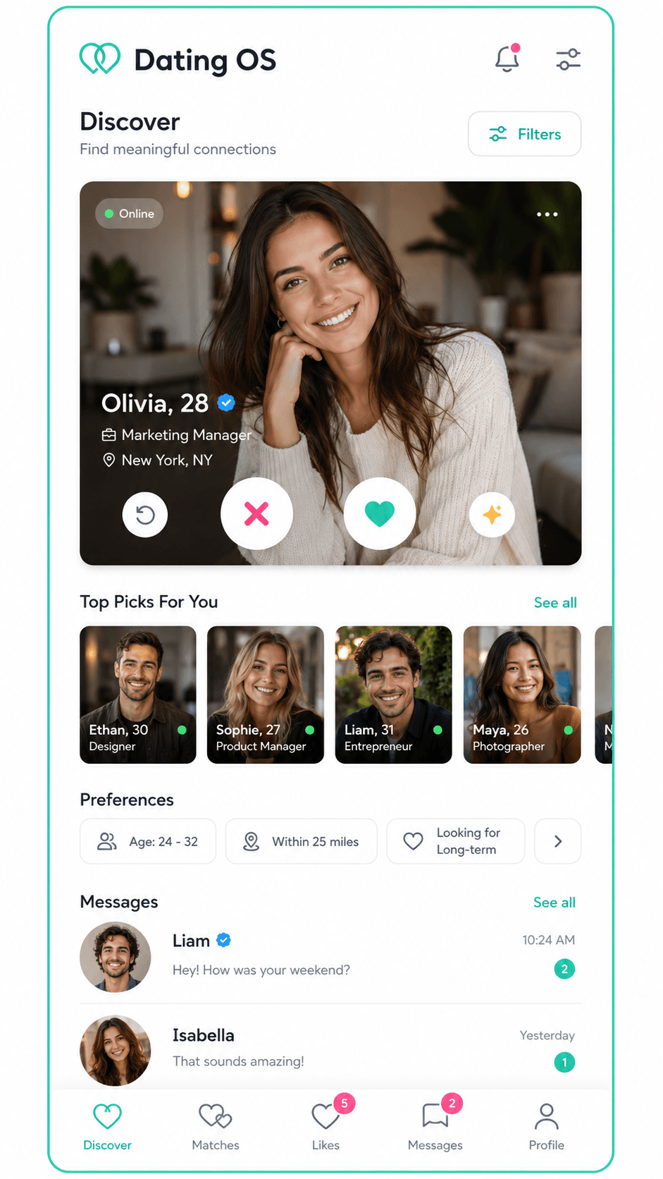 Dating OS · Mobile app mock-up